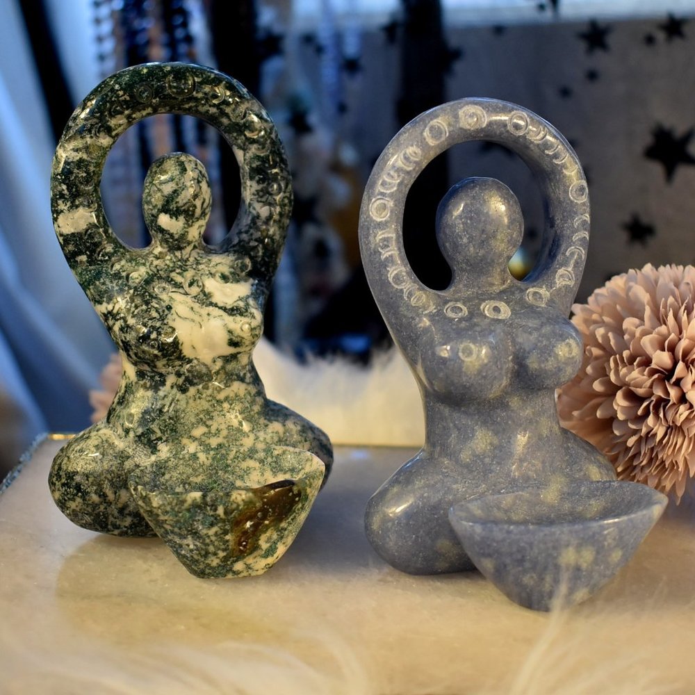 Goddess Offering Bowls Moss Agate or Blue Aventurine